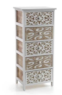 CASSETTIERA DECO TRAFORATA 5 CASSETTI LEGNO COMODINO CLASSICO MODERNO 90*40*29 - Immagine 1 di 4
