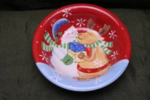 Large Snowman Bowl Red Studio Nova Festive Frosty Christmas 8 1/2 " Reindeer - Picture 1 of 5