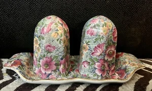 Juego de sal y pimienta vintage de oro inglés Chintz Lord Nelson Ware brezo rosa raro - Imagen 1 de 4
