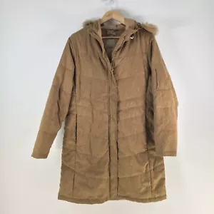 LL Bean womens anorak coat jacket size L brown hooded zip quilted 106511 - Picture 1 of 10