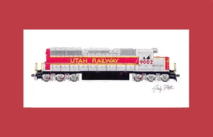 Utah Railway SD40 11""x17"" estampado enmarañado firmado por Andy Fletcher - Imagen 1 de 1