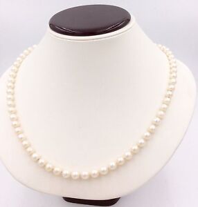 14k White Gold 7mm Cultured Pearl Necklace 25" Length