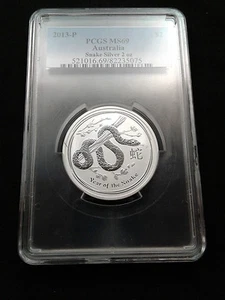 2013-P 2 oz .999 Fine Silver Australian Lunar Snake PCGS MS69 - Population 3 - Picture 1 of 2