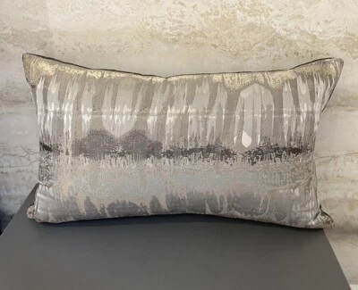 Handmade Bolster Cushion Cover In Fryetts Inca Silver 18 X 12 Inch - Image 1 of 4