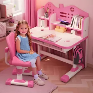 Kids Desk and Chair Set Height Adjustable Children's Learning Study Table - Picture 1 of 12