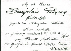 Etiquette de vin Beaujolais Primeur 1982 - Picture 1 of 1