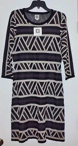NEW Anne Klein Knit Dress NWT $129 sz M Sweater Alpaca Combo Geometric Black - Picture 1 of 8