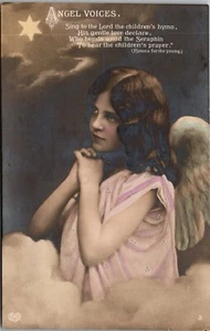 CARTOLINA RPPC ragazza angelo che prega inni per i giovani c1910 JD30 - Foto 1 di 2