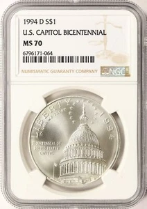1994-D U.S. Capitol Bicentennial Silver Dollar $1 NGC MS70 - Picture 1 of 4