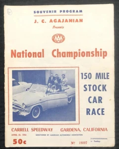1954 Carrell Speedway Gardena AAA NASCAR STOCK CAR RACE NATIONAL CHAMPIONSHIP VG - Picture 1 of 10