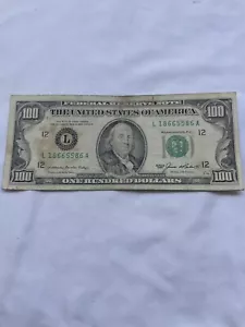 100.00 Dollar Bill Federal Reserve Note L SERIES 1985 Circulated - Picture 1 of 5