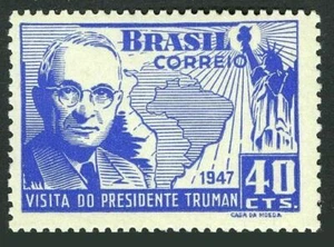 Brasil 673 dos sellos, Estampillada sin montar o nunca montada. Michel 717. Visita del presidente de los Estados Unidos Harry S. Truman, 1947. - Imagen 1 de 1