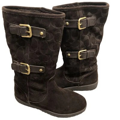 Botas COACH Signature Logo TINAH para mujer marrón gamuza media pantorrilla talla 6,5 Foto 1 de 4