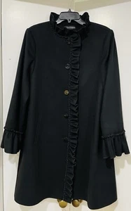 Sofia Cashmere Botton-Front Ruffled-Neck Wool Coat Black Size 10 - Picture 1 of 10