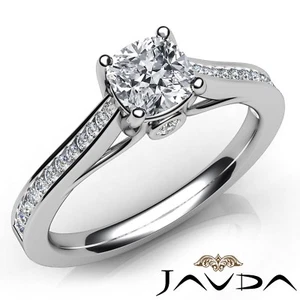 Anillo de compromiso de diamantes con bisel de canal y cojín GIA E-VVS2 oro 14K 1,11 Ctw - Imagen 1 de 7