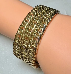 Vintage MONET Gold Tone Wide Chunky Cuff Bracelet - Picture 1 of 11