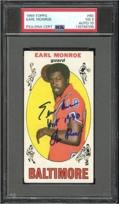 Tarjeta de baloncesto Topps Earl Monroe 1969 firmada por novato PSA 3 certificado ADN 10 patio Foto 1 de 3