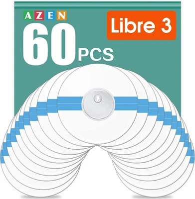 AZEN 60 Pack Freestyle Sensor Covers for Libre 3, Waterproof Adhesive Patches, W