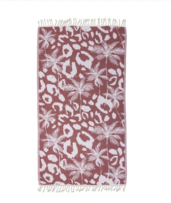 InfuseZen Organic Turkish Beach/Bath Towel Leopard Palm Thin Peshtemal L 36"x66" - Image 1 of 4