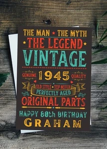 Personalised 80th Birthday Card For Him Vintage Male 1945 Any Name 80 Years Old - Picture 1 of 2