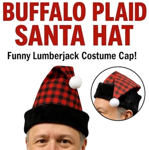 BUFFALO PLAID SANTA HAT Red Check Lumberjack Christmas Elf Stocking Cap Adult   - Picture 1 of 19
