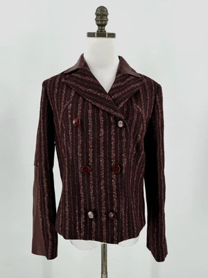 Carolina Herrera Red Striped Baby Alpaca Double Breasted Blazer Jacket Sz 10 - Image 1 of 4