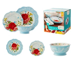 The Pioneer Woman Sweet Rose Light Blue Stoneware 12-Piece Dinnerware Set Home - Picture 1 of 6