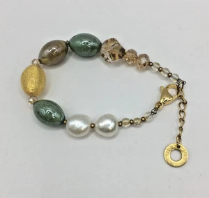 Antica Murrina Bracelet Gold Tone Pearl Glass Beads 7" Adjustable J7 P333 - Picture 1 of 10