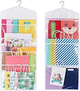 Hanging Double Sided Gift Bag Storage Organizer with Multiple Front Back Pocket - Picture 1 of 12