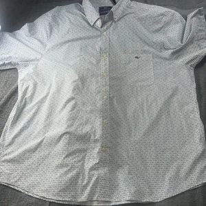 Vineyard Vines Edgartown Shirt Fish Print Short Sleeve Blue White 2XL - Picture 1 of 6