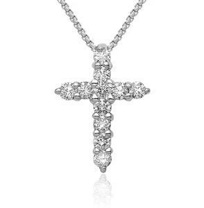 14K massives Weißgold Labor Diamant Kreuz Halskette - Bild 1 von 17