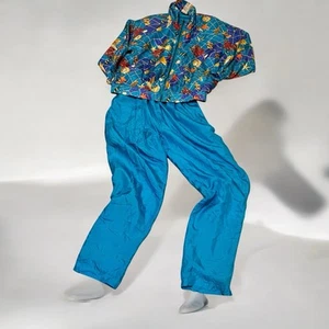 Vintage 90s Out Brook Sea Shells Sea Shore 100% Silk Grandmas Track Suit Size L - Bild 1 von 17