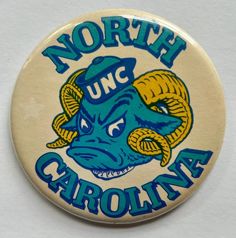 Large Vintage 1980s North Carolina UNC Tar Heels Ram Mascot Pin Back 3.5" Button Cover
