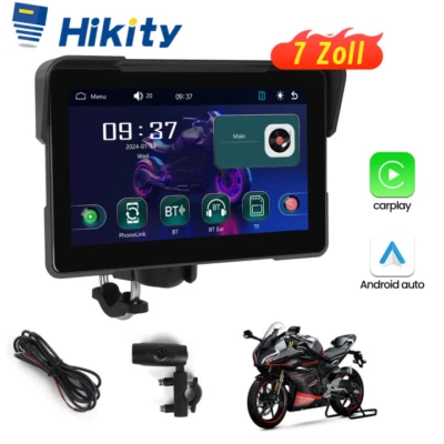 Hikity Funk Apple Carplay Android Auto Wasserdichter BT Touchscreen für Motorrad - Bild 1 von 4