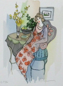 ITZCHAK TARKAY "UNTITLED" WOMAN IN CHAIR LIMITED EDITION HAND SIGNED SERIGRAPH - Picture 1 of 7