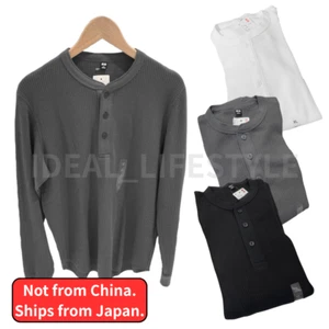 Camiseta UNIQLO Waffle Henley Cuello Manga Larga S-4XL Dobladillo Redondo Hombres 479784 Nueva con Etiquetas - Imagen 1 de 27