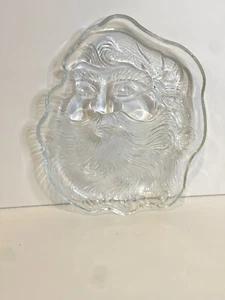 Plato de caramelo galletas cara de Papá Noel de colección CRISTAL TRANSPARENTE vidrio prensado sonriente 8 x7" - Imagen 1 de 5