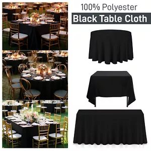 Black Table Cover Cloth Polyester Round Rectangle Square Tablecloths for Wedding - Picture 1 of 22