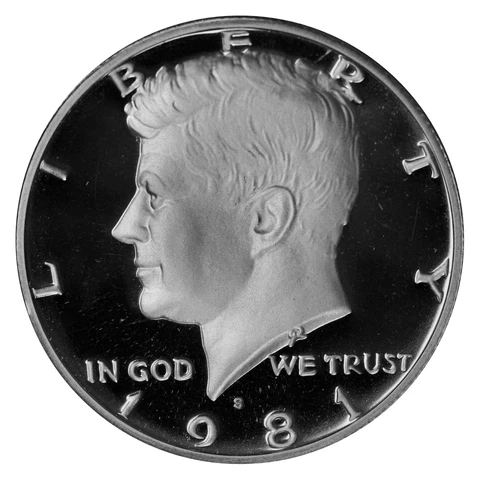 1981 S Kennedy Half Dollar Choice Cameo Proof type 2 (Flat S) CN-Clad Cover