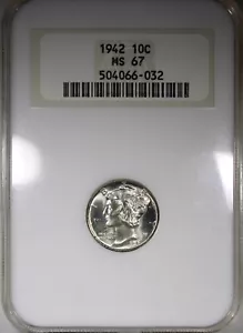 1942 Mercury Dime NGC MS67 Old Fatty Green Holder Nice Gem - Picture 1 of 4