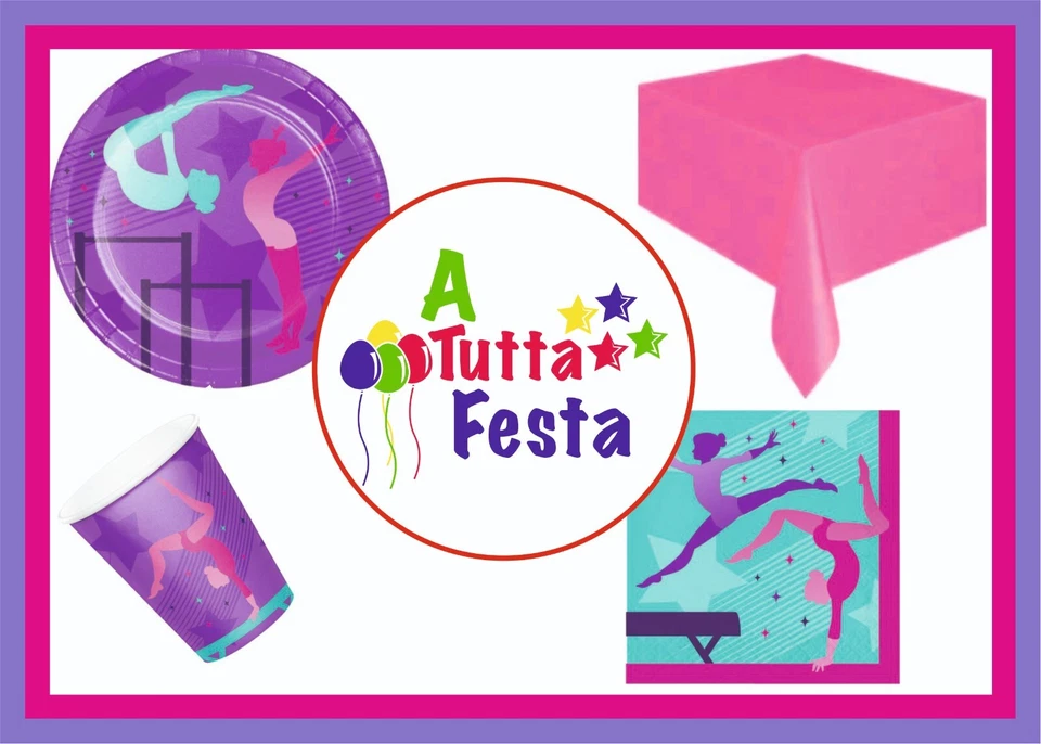 KIT ADDOBBI FESTA COMPLEANNO GINNASTICA DANZA X8X16X24X32X40 PERSONE. - Immagine 1 di 1