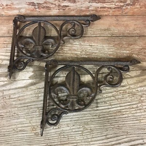 Set of 2 - 9" Fleur De Lis Shelf Bracket Cast Iron Shelf Bracket - Picture 1 of 3