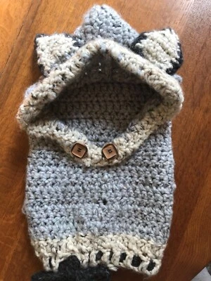  Handmade Wool Boy Girl Unisex Woof Hooded Cowl Scarf with Tie closure — 第 1/3 张图片