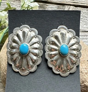 Navajo Native American Sterling Silver Turquoise Stud Earrings DM - Picture 1 of 12