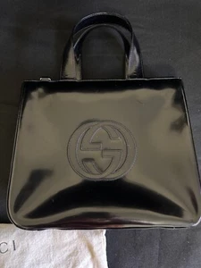 GUCCI Soho Interlocking Hand Bag Patent Black Authentic G Handle w/dustbag - Picture 1 of 7