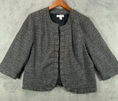 Dressbarn женщин большой блейзер черный птичий глаз плиссированные отделки карьера куртка открытый 3/4 - Изображение 1 из 4