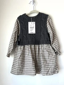 VESTIDO A CUADROS Y CHALECO DE PUNTO ZARA NIÑOS Talla 2T - Imagen 1 de 2