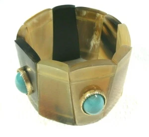 Chico's Stretch Bracelet Made Of Horn And Blue Chicos Stones Statement Piece NWT - Picture 1 of 9