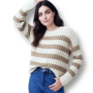 Suéter Pilcro M Marfil Beige Rayas Tejido con Cable Cuello Redondo Informal Acogedor Nuevo sin Etiquetas - Imagen 1 de 8