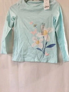 NWT Carter's Floral Tee Shirt Top Girls Long Sleeve Blue many sizes - Picture 1 of 4